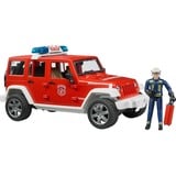 bruder Jeep Wrangler Unlimited Rubicon Feuerwehrfahrzeug mit Feuerwehrmann, Modellfahrzeug rot/weiß
