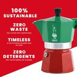 Bialetti Moka Express Tricolore, Espressomaschine grün/rot, 3 Tassen