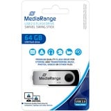 MediaRange Flexi-Drive 64 GB, USB-Stick schwarz/silber, USB-A 2.0