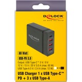 DeLOCK USB Ladegerät 1 x USB Type-C PD + 3 x USB Typ-A 60 W schwarz