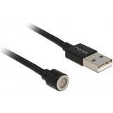 DeLOCK USB 2.0 Magnetisches Daten- und Ladekabel, USB-A Stecker > Magnetanschluss schwarz, 1,1 Meter, gesleevt
