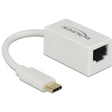 DeLOCK USB 3.2 Gen 1 Adapter, USB-C Stecker > RJ-45 Buchse weiß, 13,5 cm, Gigabit LAN 10/100/1.000 Mbit/s