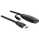 DeLOCK USB 3.2 Gen 1 Aktivverlängerungskabel, USB-A Stecker > USB-A Buchse schwarz, 10 Meter, mit DC Strombuchse
