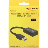 DeLOCK USB 3.2 Gen 2 Adapter, USB-A Stecker > USB-C Buchse schwarz, 15cm