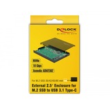 DeLOCK Extern 2.5″ Gehäuse für M.2 NVMe PCIe SSD, Laufwerksgehäuse schwarz, mit USB 3.1 Gen 2 USB Type-C