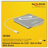DeLOCK Externes Gehäuse für 5.25″ Slot-in Slim SATA Laufwerke 9,5 / 12,7 mm zu USB Type-C Stecker, Laufwerksgehäuse silber