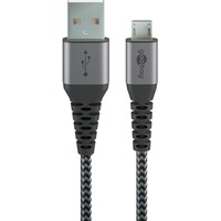 goobay USB 2.0 Kabel, USB-A Stecker > Micro-USB Stecker grau/silber, 1 Meter, gesleevt, Metallstecker