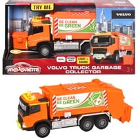 Majorette Volvo Müllauto mit Müllbehälter, Spielfahrzeug orange, Mit Licht und Sound