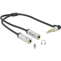 DeLOCK Headset Adapter 3,5mm 4Pin Klinkenstecker > 2x 3,5mm 3Pin Klinkenbuchse (CTIA), Y-Kabel schwarz/silber, mit Lautstärkeregler, gewinkelt