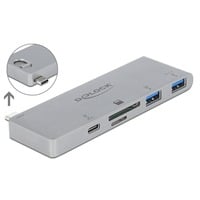 DeLOCK 3 Port Hub und 2 Slot Card Reader, Kartenleser silber, USB-C 3.2 Gen 1