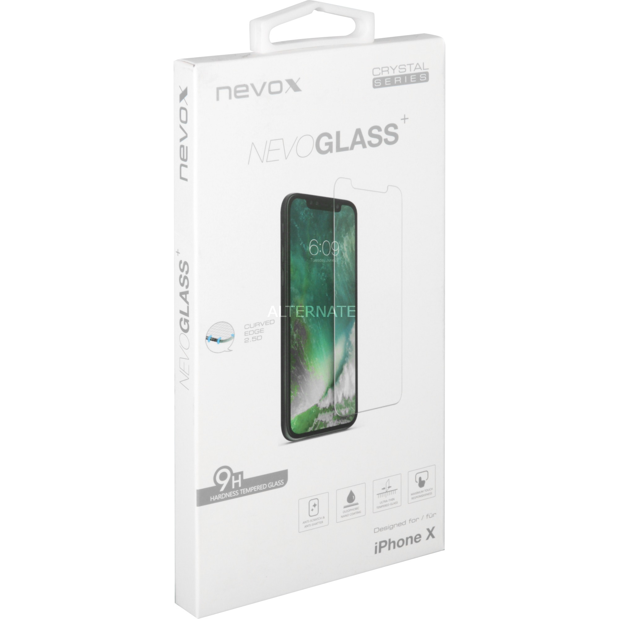 NEVOGLASS Apple iPhone X tempered Glass ohne Easy App Przezroczysta ochrona ekranu 1 szt., Folia ochronna