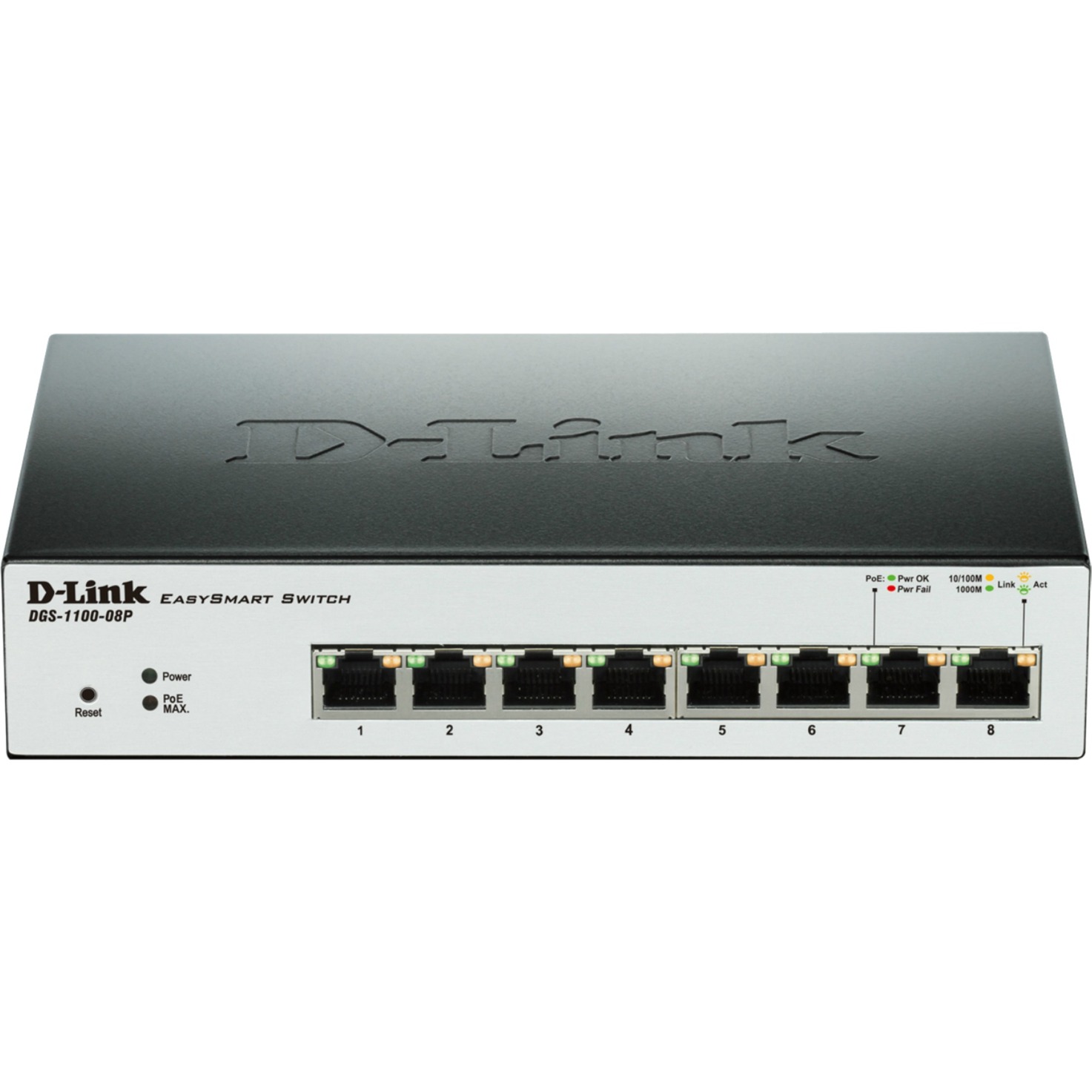 DGS-1100-08P ??cza sieciowe L2 Gigabit Ethernet (10/100/1000) Czarny Obs?uga PoE, Prze??cznik