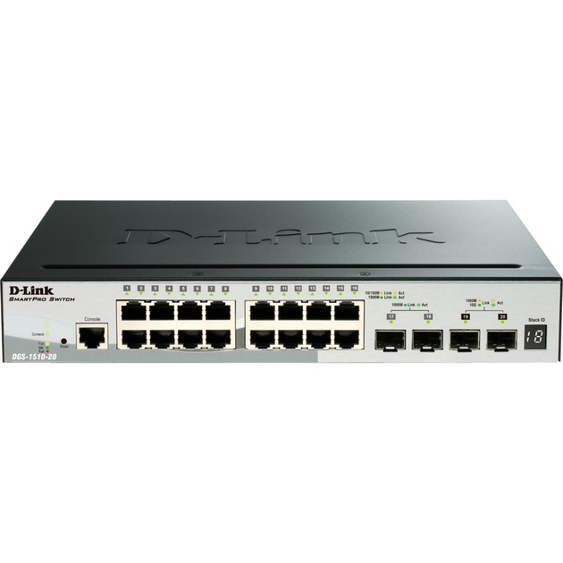 DGS-1510-20 łącza sieciowe Zarządzany L3 Gigabit Ethernet (10/100/1000) Czarny, Przełącznik