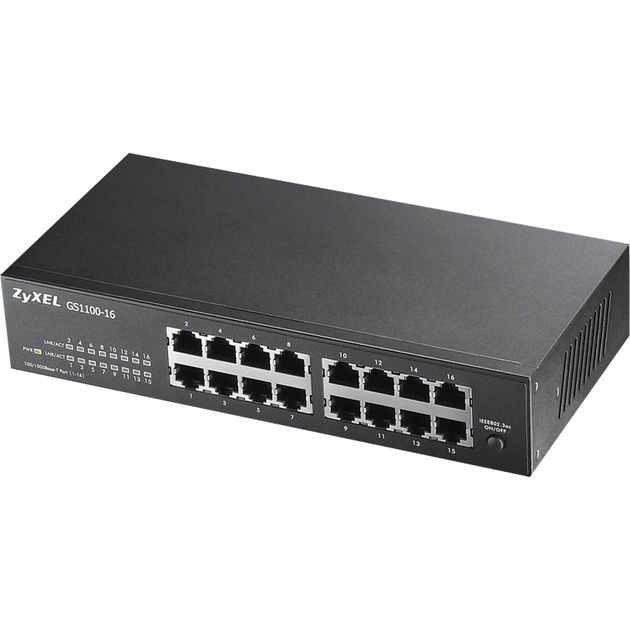 GS1100-16 Nie zarz?dzany Gigabit Ethernet (10/100/1000) Czarny, Prze??cznik