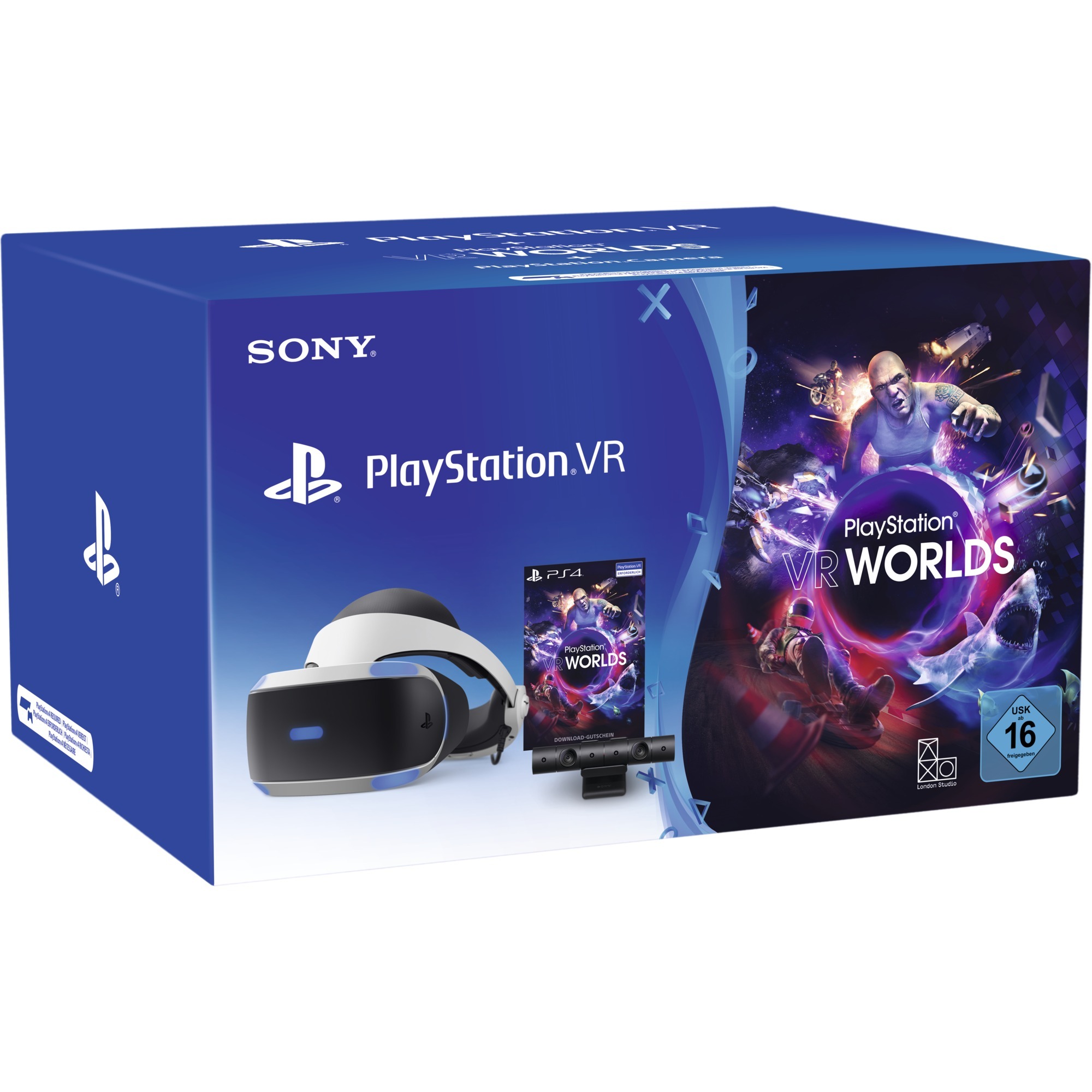 PlayStation VR + Camera + VR Worlds Voucher Dedykowany wy?wietlacz montowany na g?owie Czarny, Bia?y 610 g, Okulary VR