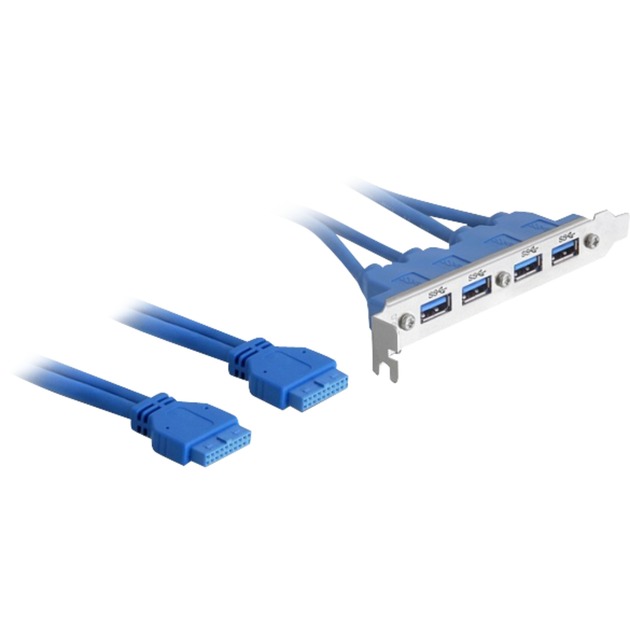 2 x USB 3.0 19-pin - 4 x USB 3.0-A 0.4m USB A Męska Żeńska Niebieski kabel USB, Wspornik gniazda