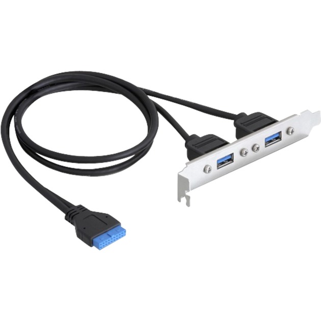 USB 3.0 19-pin - 2 x USB 3.0-A 0.4m USB A Męska Żeńska Czarny kabel USB, Wspornik gniazda