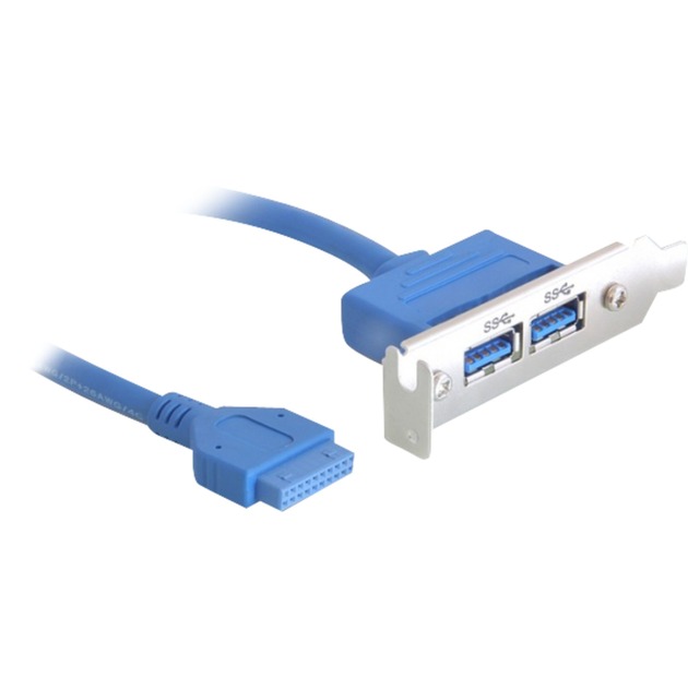 USB 3.0 19-pin - 2 x USB 3.0-A 0.4m USB A Męska Żeńska Niebieski kabel USB, Wspornik gniazda