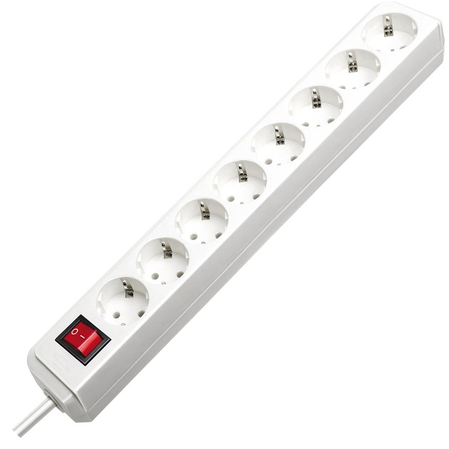 Eco-Line + Switch & 1,5 mm2 Ø Cable ochrona przeciwprzepięciowa 8 Gniazdo(a) sieciowe 3 m Biały, Listwa zasilająca