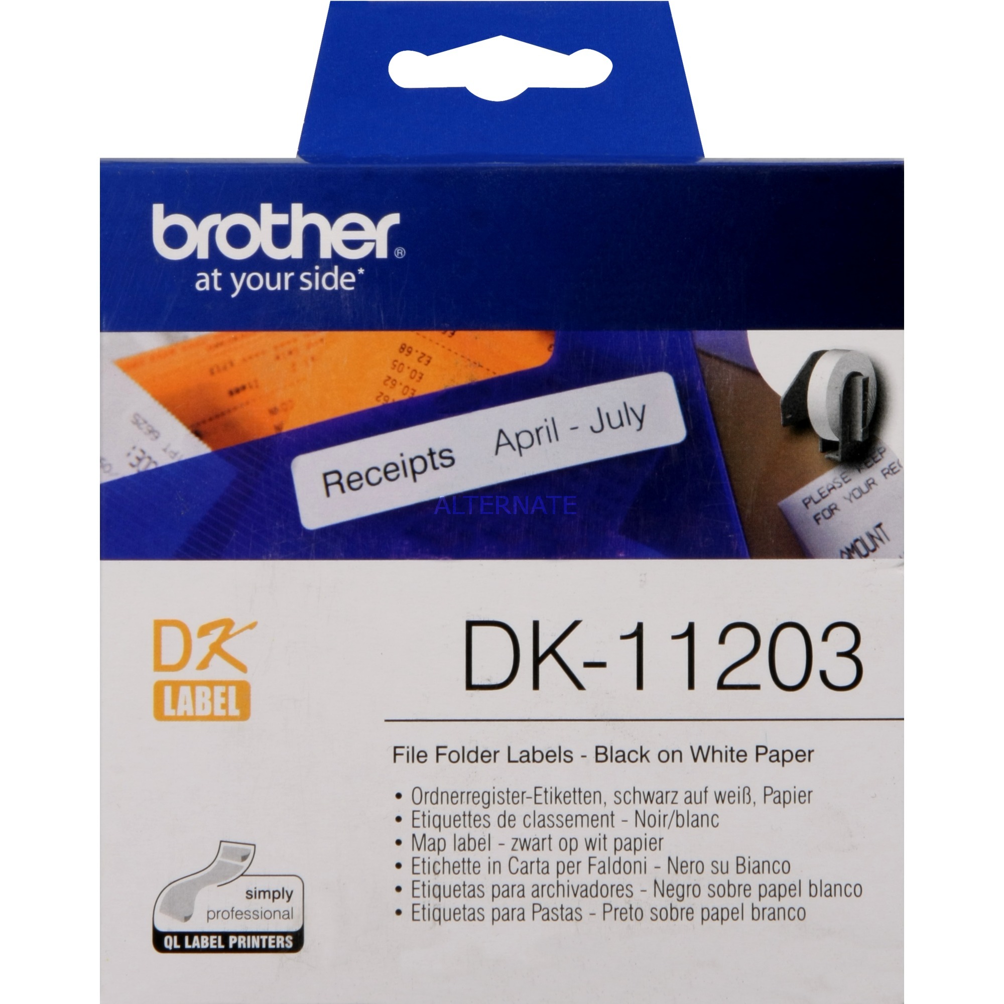 DK-11203 taśmy do etykietowania Czarny na białym, Taśma