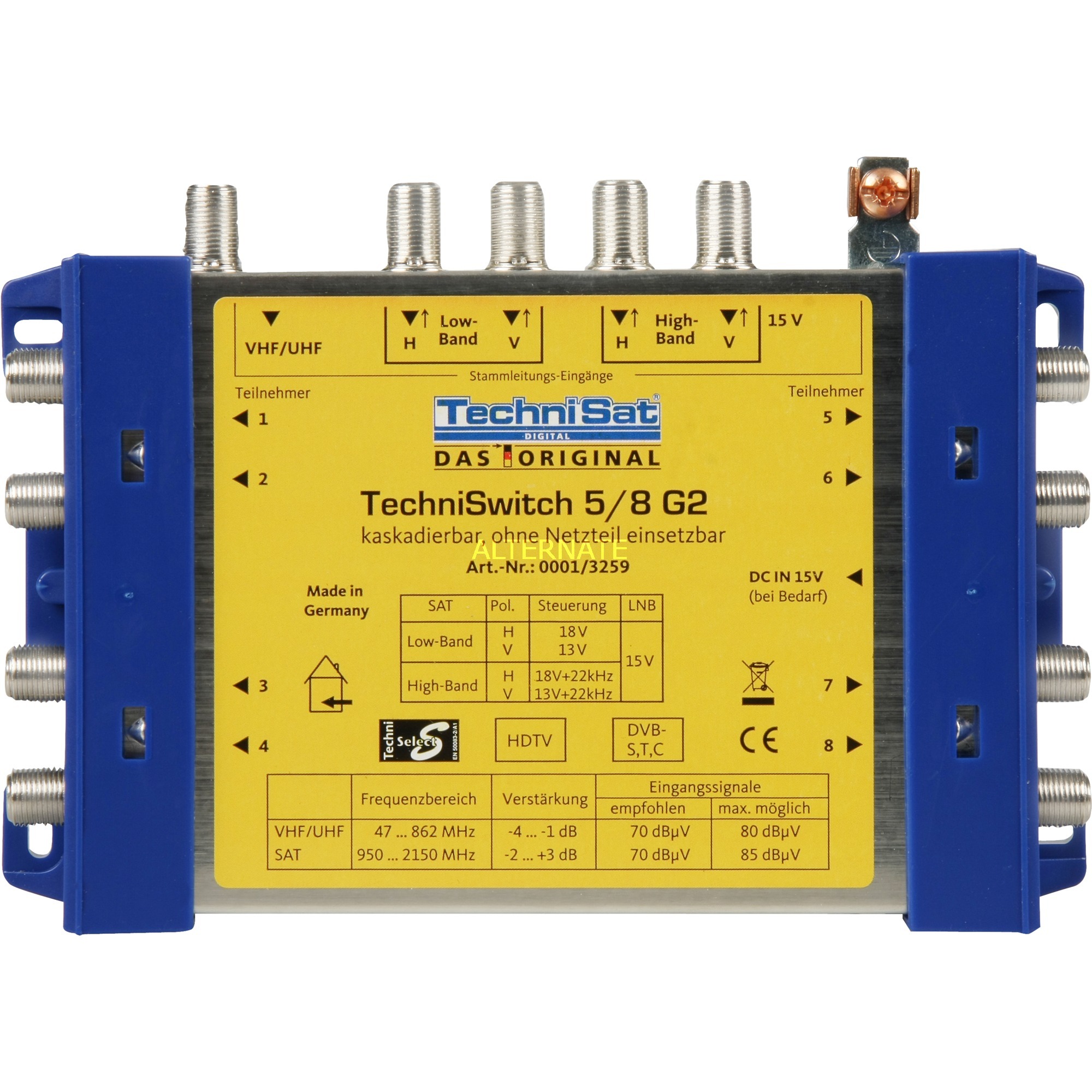 TechniSwitch 5/8 G2 Rozgałęźnik/łącznik kabla Niebieski, Żółty, Przełącznik Multi